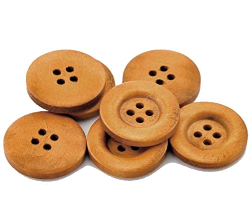 Sadingo Holzknöpfe Natur Braun 23mm 50 Stück, vierloch Knoepfe, Wooden Buttons, Bastelknöpfe, Knöpfe Kinder, Knöpfe Holz von Sadingo