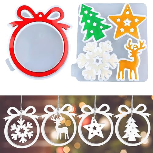 Sadodo 2 Stück Weihnacht Resin Silikonformen Gießformen,Weihnachtsbaum Schneeflocke Hirsch Stern Formen,Anhänger Gipsformen Gießen Epoxidharz Formen Deko Weihnachtsdekorationen von Sadodo