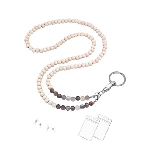 1 Stück Lanyards für ID-Badges, 60 cm Hölzerne Perlen Naturstein Lanyard für ID-Badges, Halskette Pass ID Kartenhalter für Büro Frauen Lehrer Mädchen (Modell 1) von SagaSave