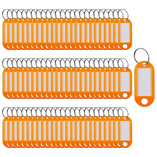 100 Stück Schlüsselanhänger Tags Key Labels Kunststoff Schlüsselanhänger ID Tags Namensschilder Gepäckausweis mit Etiketten Spaltring Schlüsselanhänger, orange von SagaSave