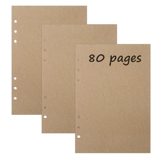 3 Packungen A5 Blank Kraft Nachfüllpapier, 240 Blätter 6 Löcher Nachfüllpapier Nachfüllbare Refill Paper Nachfülleinlagen für Notizbuch, Tagbuch, Skizze, Malerei von SagaSave