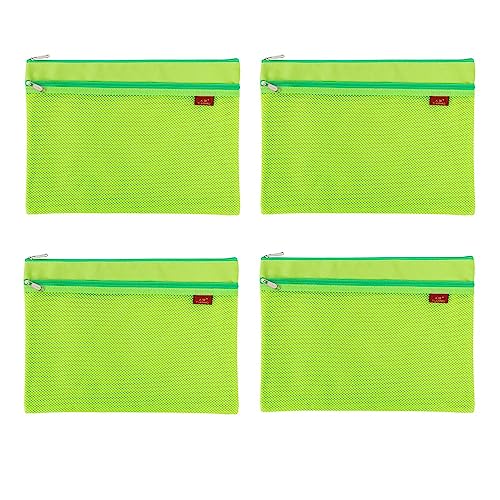 4PCS A4 Dokumententasche Reißverschluss Tasche Nylon Mesh Tasche Wasserdicht Doppel Reißverschluss Umschlag Ordner Fall Dokumententasche für Student Bürobedarf Reisetasche, Grün von SagaSave