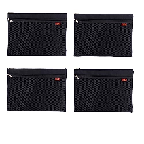 4PCS A4 Dokumententasche Reißverschluss Tasche Nylon Mesh Tasche Wasserdicht Doppel Reißverschluss Umschlag Ordner Fall Dokumententasche für Student Bürobedarf Reisetasche, Schwarz von SagaSave