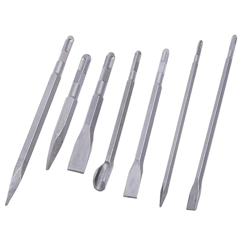 7PCS SDS Plus Meißelsatz, SDS Plus Meißel mit 14 mm Schaft und flachem Schaft, SDS Plus Bohrer und Meißelsatz, SDS Plus Hammermeißelsatz aus Chromstahl für Mauerwerk, Ziegel, Wand, Granit von SagaSave