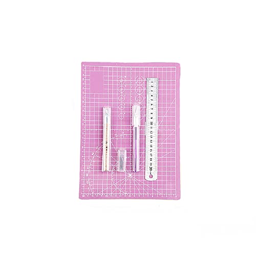 SagaSave A4 Handwerk Schneidematte Set, Schneideschablonen Messer Set mit Schneidematte, Lineal und Universalmesser, DIY Basteln Werkzeugset für Modellbau, Basteln, Nähen (Rosa) von SagaSave