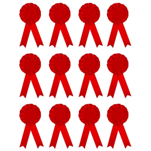 SagaSave Blanko Rosetten für Gewinner Rosettenband, Rot Rosettes Medaillen Bänder für Sportveranstaltungen Talentshows Wettbewerb (12er Pack) von SagaSave