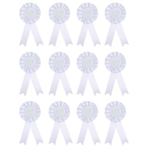 SagaSave Blanko Rosetten für Gewinner Rosettenband, Weiß Rosettes Medaillen Bänder für Sportveranstaltungen Talentshows Wettbewerb (12er Pack) von SagaSave