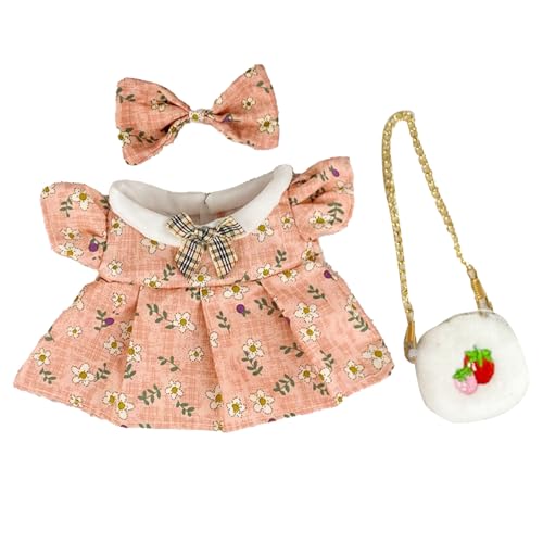 20 cm Mädchen-Puppenkleid, Puppenkleidungszubehör mit Tasche, Schleife, Blumenmuster, Niedliches PP-Baumwoll-Baby-Puppenkleidungskleid von Sahgsa