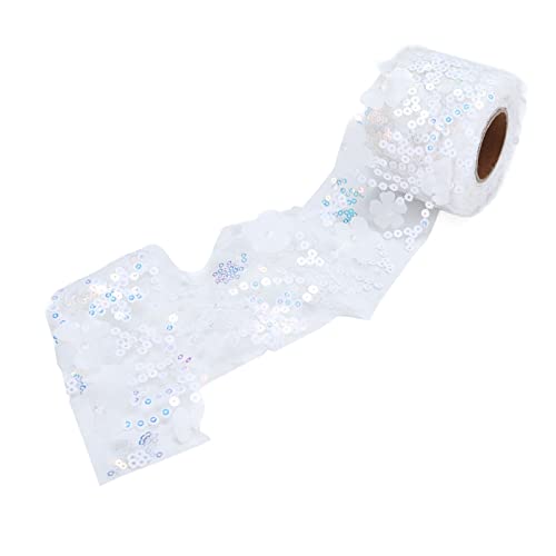 Tüllstoff, DIY-Handwerk, Glitzernder Tüllstoff, Rollen, Pailletten-Tüllband, Netzstoff, Leichter Polyester-Tüllstoff für Tutus, Kostüme und Partydekorationen, 6 Cm (Weiß) von Sahgsa