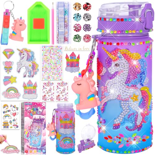 SaiXuan Einhorn Geschenke für Mädchen 4 5 6 7 8 9 10 11Jahre, Trinkflasche Mädchen, DIY Einhorn Trinkflaschen Set, Kreatives Bastelset für Mädchen mit Strassstickern, Diamond Painting Zubehör von SaiXuan