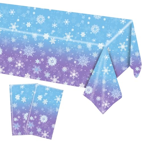 Schneeflocken-Tischdecken, 137 x 275 cm, blau-violett, Weihnachtstischdecken mit 150 Schneeflocken, Konfetti-Dekorationen für Urlaub, Zuhause, Party, Winterwunderland, Tischdekoration, 2 Stück von Saier tbo