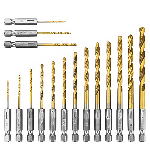 Saipor 16-teiliges Sechskantschaft Titanbeschichtetes HSS Bohrerset 1,5-6,5 mm Schnellwechsel Schlagschrauber Spiralbohrer Bohrer Bit Fit Weichmetall, Holz, PVC und Kunststoff von Saipor