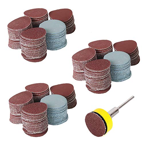 Saipor 300 Stück 25 mm Schleifscheiben Schleifscheiben Körnung 100 180 240 1500 3000 mit Schaft 3 mm Polierteller Stützplatten Schleifpapier für Bohrmaschine von Saipor