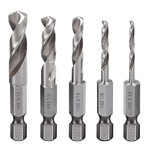 Saipor Metallbohrer-Set 1/4 Zoll Sechskant Schnellwechsel, kurz, HSS, M2, Spiralbohrer für Holz, Kunststoff und weiches Metall, für Winkel, 5 Stück von Saipor