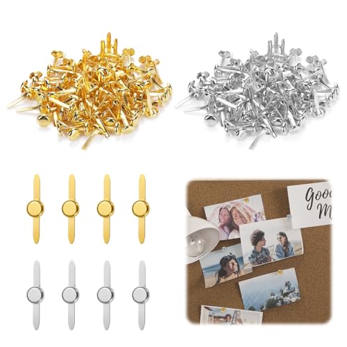 200 Stücke Musterbeutelklammern Rundkopfklammern Mini Bunte Brads Klammern Muster Runde Klammer Aus Metall Mit Rundem Kopf für Scrapbook-Papier und Heimwerkerarbeiten DIY-Kunsthandwerk(Gold, Silber) von Saituo Home