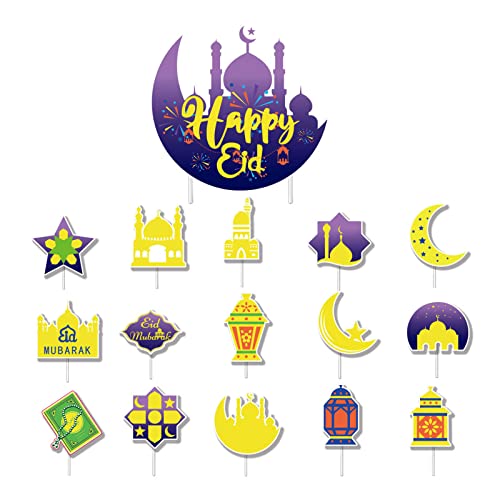 1 Set Eid Buchstaben hängende Wimpelkette Banner Schloss Mond Stern gedruckt Papier Kuchen Topper Party Dekor Eid Dekoration Set von Saiyana