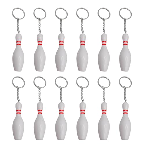 12 Stück Bowling Pin Schlüsselanhänger Bowling Schlüsselanhänger Rucksack Geldbörsen Charm Anhänger Schlüsselanhänger Zubehör Kindergeburtstags Party Zubehör von Saiyana