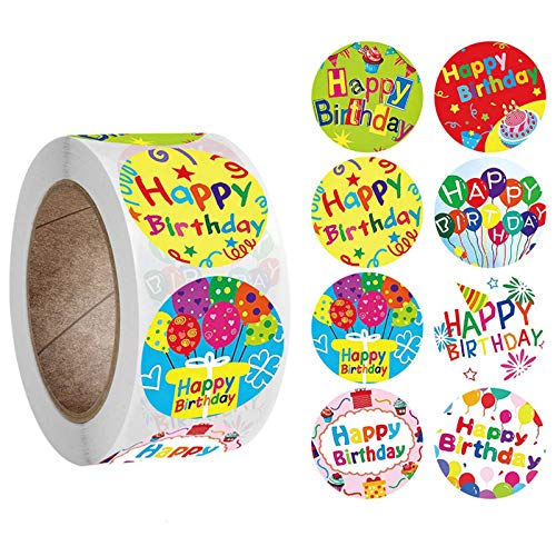 500 Stück/Rolle 8 Stile Happy Birthday Runde Aufkleber Party Geschenkverpackung Siegeletiketten Happy Birthday Aufkleber Handgemachte Happy Birthday Klebeetiketten Aufkleber Scrapbooking von Saiyana