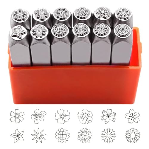 Saiyana 12 Stück Blumen Motiv Metallstempel 3 Mm 6 Mm (1/8 Zoll 1/4 Zoll) Metall Stempelwerkzeug Zum Stempeln Von Metall Leder Holz Handwerk von Saiyana