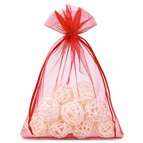 Saketos Organzasäckchen 10 Stück Geschenkbeutel Organzasäckchen bunt Schmuckbeutel Verschiedene Größen mit Kordel Hochzeit Geschenk Stoffsäckchen Gastgeschenke I 15 x 20 cm – Rot von Saketos