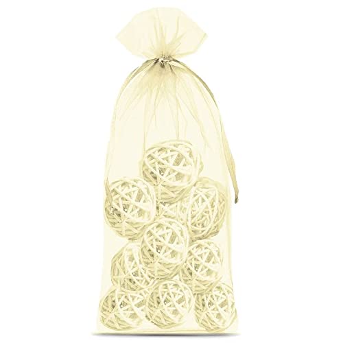 Saketos Organzasäckchen 10 Stück - Schmuckbeutel Ecru - Säckchen 15 cm x 33 cm - Geschenkbeutel Durchsichtig - Ideal als Geschenksäckchen von Saketos