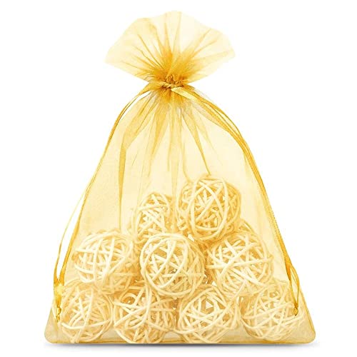 Saketos Organzasäckchen 10 Stück - Schmuckbeutel Gold - Säckchen 15 cm x 20 cm - Geschenkbeutel Durchsichtig - Ideal als Geschenksäckchen von Saketos