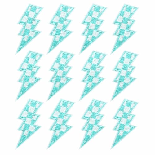 SaktopDeco 12 Stück Aqua Checkered Lightning Patch Lightning Iron On Bolt Patch Racing Stickerei Patch für Hüte Taschen Kleidung von SaktopDeco