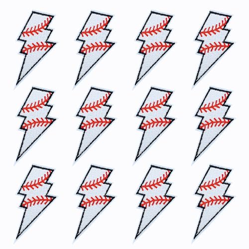 SaktopDeco 12 Stück Lightning Baseball Aufnäher zum Aufbügeln Sport Stickerei Patches für Hüte, Taschen, Jacken von SaktopDeco