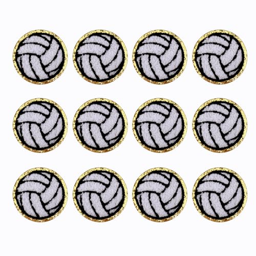 SaktopDeco 12 Stück Volleyball-Aufnäher, goldene Kanten, Chenille, Volleyball, zum Aufbügeln, bestickte Patches für DIY Dekorieren von Kleidung von SaktopDeco