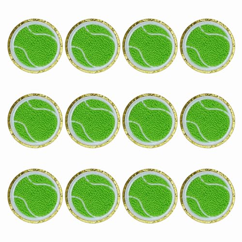 SaktopDeco 12 Stück grüne Tennisball-Aufnäher, Sport, zum Aufbügeln, goldene Kanten, Chenille-Flicken, Tennis-Applikation für selbstgemachte dekorative Kleidung von SaktopDeco