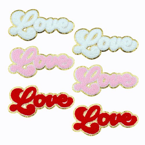 SaktopDeco 6 Stück Love Patches Love Letter Iron On Patch Chenille Stickerei Patches für dekorative Reparatur Kleidung von SaktopDeco