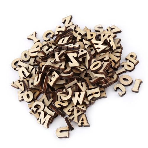 200-teiliges Alphabet-Buchstaben-Set aus Gemischtem Holz für Bastelarbeiten und Frühes Lernspielzeug für – Natürliches, Unlackiertes Holz für Kreative Projekte und von Saluaqui