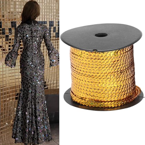 Hochwertige Goldene 6-mm-Paillettenschnurrolle, 100 Yards, für Dekorative Accessoires auf Kleidung, Schuhen, Hochzeiten, DIY-Kunsthandwerk und Heimdekorationsprojekten (100 von Saluaqui