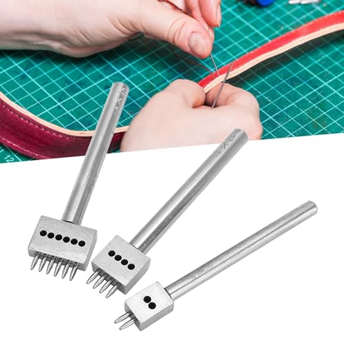 Präzises Leder-Lochstanzwerkzeug-Set für Bastelarbeiten – 3-teiliges Abstandsstanzer-Set für Lederarbeiten und Gürtellochstanzen – Stabiler Stahl mit 4 Mm Köpfen (Abstand 4 mm von Saluaqui