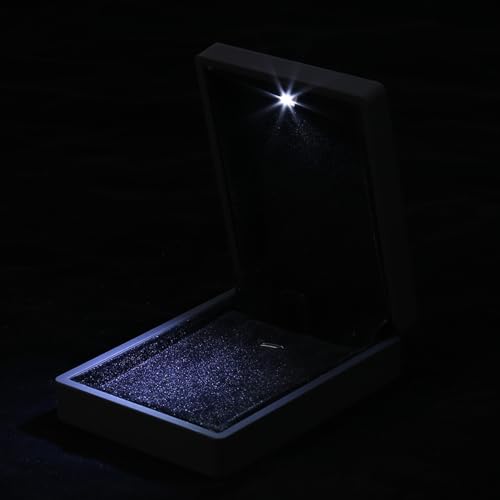 Saluaqui Elegante LED-beleuchtete Verlobungsring-Schmuckvitrine mit Stabiler Gummiabdeckung und Weichem Plüsch-Interieur für Ringe, Armbänder, Anhänger oder Halsketten (Anhängerbox) von Saluaqui