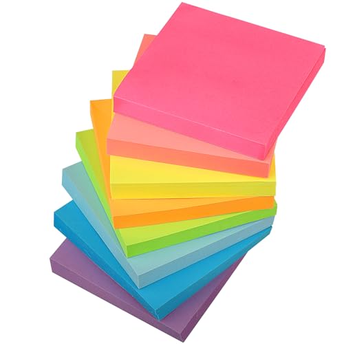 8 Blöcke Haftnotizen,Sticky Notes,76 x 76 mm Quadratische Selbstklebende Bunte Notizzettel, Leicht Beschreibbar und Wiederverwendbar, zum Markieren von Seiten in der Schule, im Büro und zu Hause von Salubohum