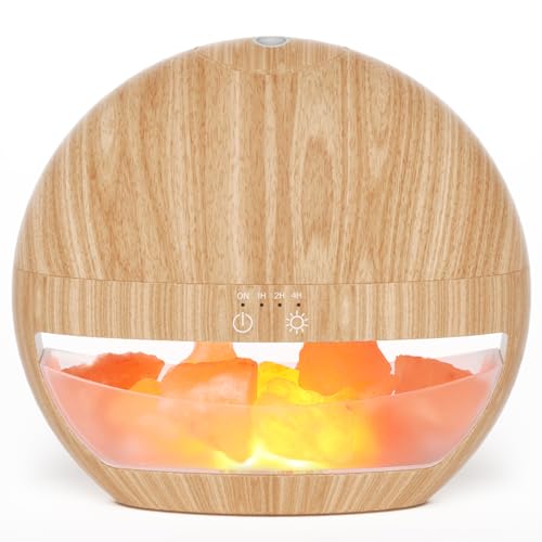 SALUBRITO Aroma Diffuser & Salt Range Pakistan Leuchte, 100ml Diffusor für Ätherische Öle, Aromatherapie Diffuser Luftbefeuchter für Duftöl, Geschenk für Frauen - Helles Holz von Salubrito