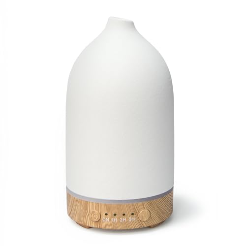 SALUBRITO Keramik Aroma Diffuser, Weiß Diffusor für Ätherische Öle, Ultraschall Luftbefeuchter Duftöl Diffuser, Aromatherapie Diffusor für Duftöle, BPA Frei und Automatisches Abschalten von Salubrito