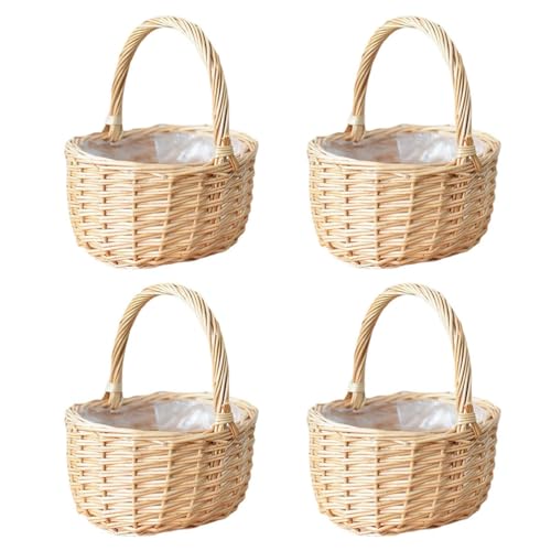 4 Stück Blumenmädchen Korb | Hochzeits-Blumenkorb | Körbchen Weidenkorb | Rattan Basket Hochzeit Streukorb Blumenmädchen Körbchen Handgeflochtener Blumenkorb Blumenkinder für Hochzeit Garten Deko von Salyeeluly