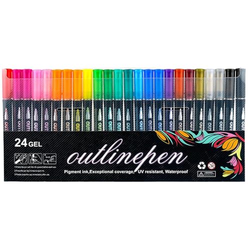 Coloring Lightstick Graffiti-Stift | Doppellinien Outliner Marker Stifte | Umriss Schimmer Marker Set | Outliner Stift Metallics Marker | SelfOutline Doppellinien Glitzerstift zum Zeichnen, Grußkarten von Salyeeluly