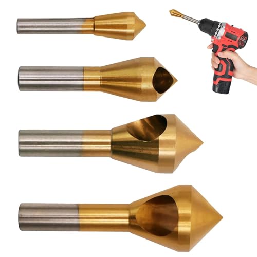 Salyeeluly Senkerbohrer-Set, Fasenbohrer - 4X Metall-Holzbohrer,Schnellarbeitsstahl-Lochentgratungswerkzeug, 90-Grad-Senkbohrer für Holz, Metall, PVC von Salyeeluly