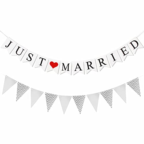 SamHeng 1pcs gerade verheiratetes Banner mit 1pcs Silberdreieck Hochzeit Banner Banner, Hochzeit hängende Garland Pennant für Brautdusche Engagement Party Dekorationen von SamHeng