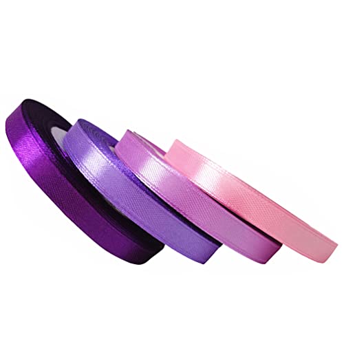 SamHeng 4 Rollen Stoffband Satinband, 10mm X 22m Einzelgesicht Schleifenband Bastelbänder Verege Bänder für Strauß Geschenkpackung Hochzeit Party Dekoration Haarbögen Machen (Violett Serie) von SamHeng