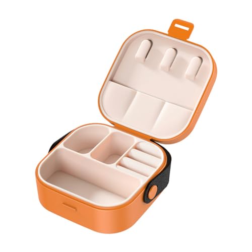 SamHeng Mini Schmuckkästchen mit Ledergriff, Tragbar Klein Reisen Schmuck Organisator, Wasserdicht Schmuckschatulle für Halsketten Ringe Ohrringe Armbänder Geschenkbox Schmuckbox (Orange) von SamHeng