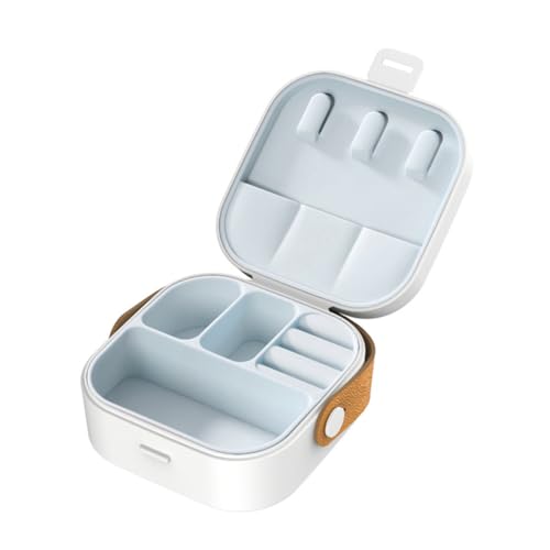 SamHeng Mini Schmuckkästchen mit Ledergriff, Tragbar Klein Reisen Schmuck Organisator, Wasserdicht Schmuckschatulle für Halsketten Ringe Ohrringe Armbänder Geschenkbox Schmuckbox (Weiß) von SamHeng