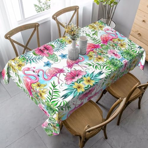 Rechteckige Tischdecke mit Flamingo-Blumendruck, waschbar und perfekt für den Innen- und Außenbereich, klassische Küchendekoration von SamLng