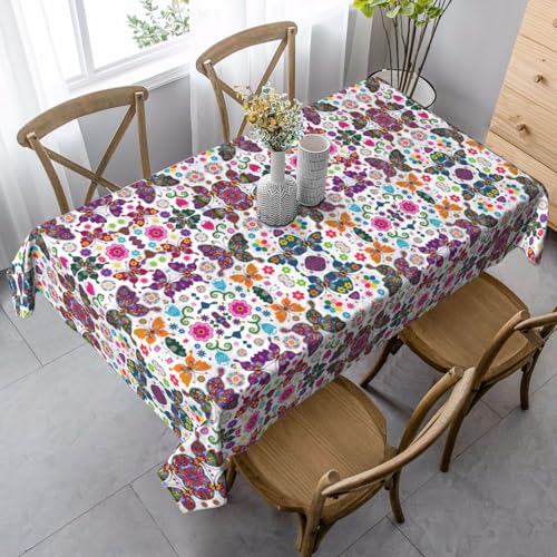 Rechteckige Tischdecke mit Frühlingsblumen-Schmetterlings-Druck, waschbar und perfekt für Innen- und Außenbereich, klassische Küchendekoration von SamLng