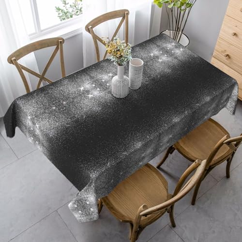 Rechteckige Tischdecke mit glänzendem silberfarbenem Glitzer-Druck, waschbar und perfekt für den Innen- und Außenbereich, klassische Küchendekoration von SamLng