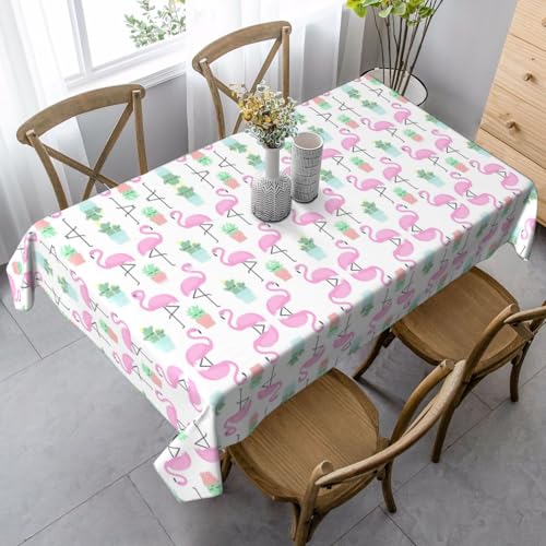 Rechteckige Tischdecke mit tropischem Flamingo, niedlicher Kaktusdruck, waschbar und perfekt für drinnen und draußen, klassische Küchendekoration von SamLng