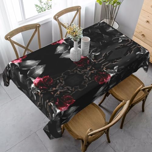 SamLng Rechteckige Tischdecke im Gothic-Stil, Motiv: schwarze Rosen, waschbar, perfekt für drinnen und draußen, klassische Küchendekoration von SamLng